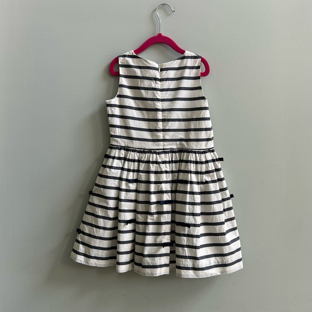 Jacadi Paris White And Navy Blue Striped Bow Dress, Size 8A. - Picture 5 of 9
